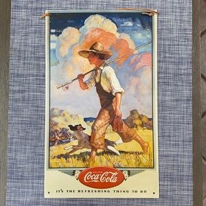 Vintage 1990 Rare Coca-Cola boy fishing metal sign